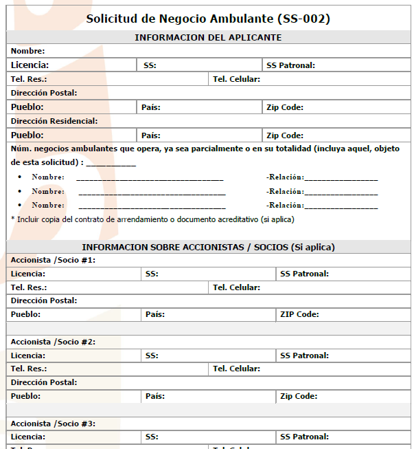 Solicitud de Negocio Ambulante